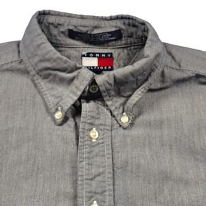 Vintage Tommy Hilfiger Mens XL Grey White Micro Stripe Cotton Button Down Shirt